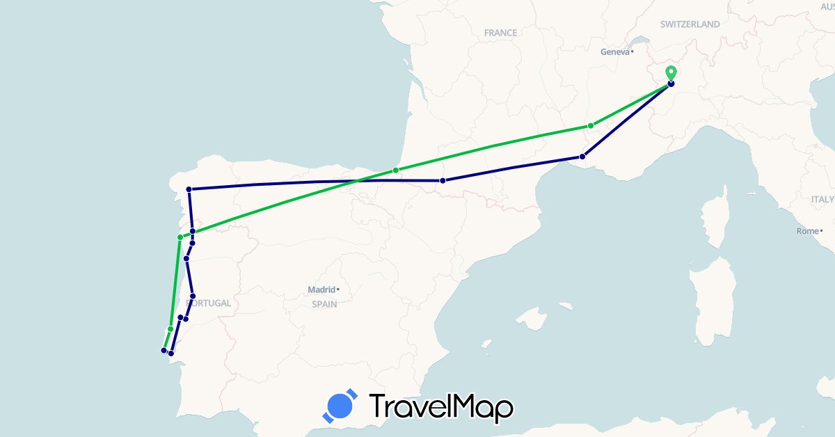 TravelMap itinerary: driving, bus in Spain, France, Italy, Portugal (Europe)